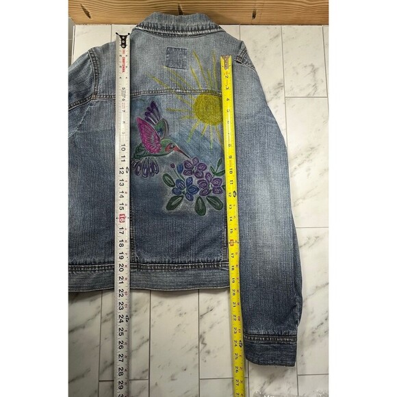 Vintage 1990's Y2K Distressed Hand Painted Hummingbird Floral Old Navy Jacket L - Picture 10 of 10